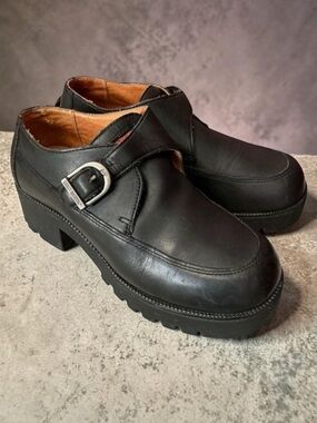 Harley-Davidson Black Leather Buckle Platform Slip-Ons